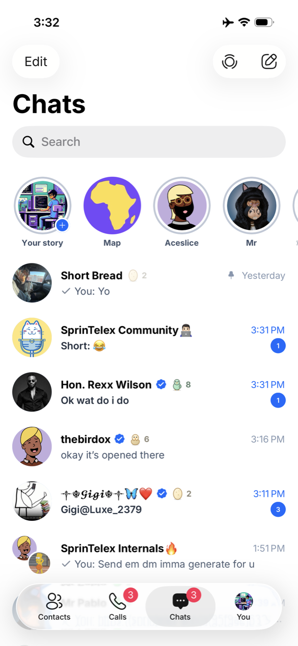 SprinTelex - the Chats tab