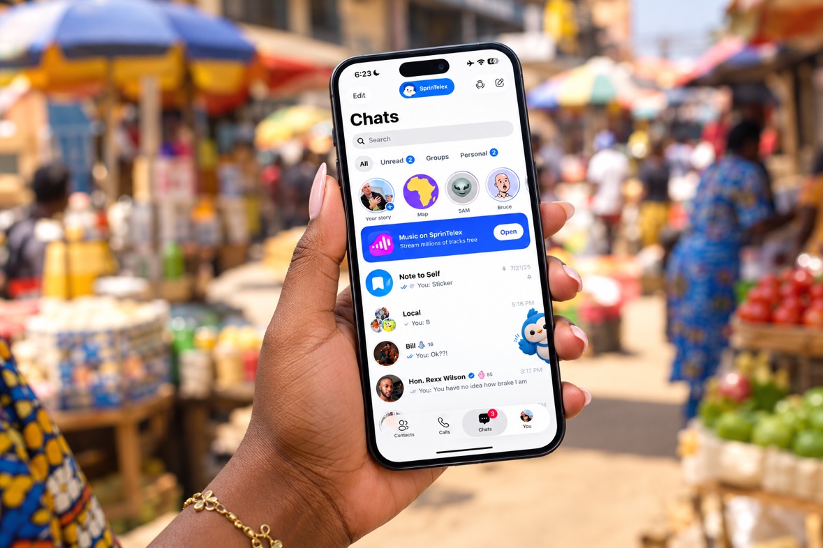 SprinTelex in a Ghanaian market